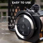 Outdoor Bluetooth Speaker with Flame Atmosphere, Waterproof Wireless Speaker with Wall Mount/Stake/Hook, Led Torch Lantern, Camping Patio Accessories, 10W Stereo Sound, Gifts for Men, Women, Dad