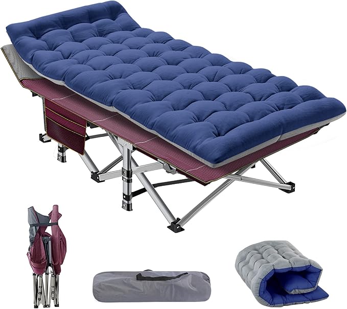 NAIZEA Folding Camping Cots for Adults, Folding Cot with Mattress, Camping Foldable Bed, Portable Military Cot, Double Layer Oxford Strong Heavy Duty Sleeping Cots w/Carry Bag for Camp Office Trave