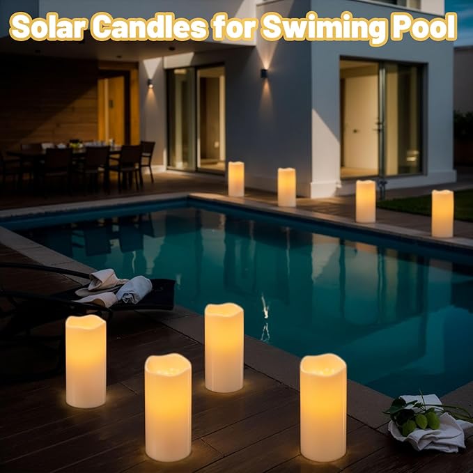 Wondise Solar Candles Outdoor Waterproof IP65 Rechargeable Solar Candles, Dusk to Dawn, Outdoor Pillar Candle for Camping Patio Porch Lanterns(2 Pack, 3" D x 8" H)