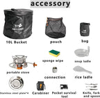 Camping Cookware Mess Kit with 3500W Stove, 7L Hanging Pot, 10L Water Bucket & Tableware Set for Outdoor Camping & Hiking