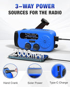 Emergency Hand Crank Radio Emgykit - 2000mAh/7400mWh AM/FM/NOAA Solar Hand Crank Emergency Radio with 3 LED Flashlights, SOS Function for Emergencies, Camping - Blue