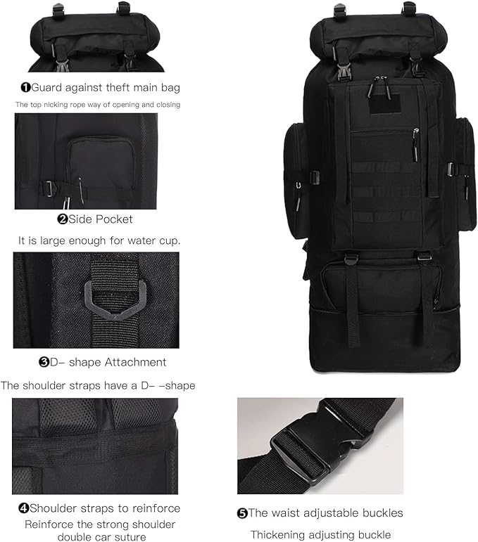 100L Hiking Backpack Men Large Waterproof Camping Backpack Lightweight Packable Backpacking Backpack Daypack Military Rucksack for Men Travel Climbing Outdoor Sports