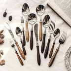 30 Piece Silverware Set Service for 6,Premium Wooden Handle 18 8 Stainless Steel Flatware Set Home Include Fork Knife Spoon Set Gift Package for Christmas and Thanksgiving（Dark Brown)