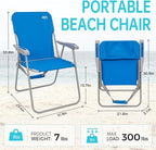 #WEJOY Folding Beach Chair for Adults, Lightweight Beach Chair with Shoulder Straps, High Back Camping Chairs with Hard Armrest, Supports 300lbs for Outdoor Lawn Concert