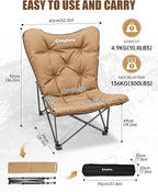 KingCamp Folding Comfy Butterfly Chair Oversized Padded Camping Chairs for Adults Comfortable Camp Chair 300lbs Heavy Duty with High Back for Outdoor Lawn Patio Bedroom Living Room Dorm