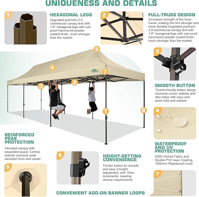 COBIZI 10x30 Pop Up Canopy Heavy Duty with 8 Removable Sidewalls, Commercial Portable Tents for Parties Ez Up Canopy All-Weather Windproof & Waterproof UPF 80+ Wedding Tent