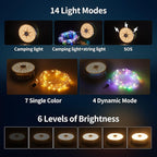 Camping String Lights 32.8FT, 2 in 1 Outdoor Camping Lantern with 14 Lighting Modes, 30s Recovery, IP44 Waterproof, 4000mAh Battery, Portable Camping Lights for Camping, Yard, Festival Decor