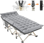 Folding Camping Cot for Adults - Heavy Duty Sleeping Cots with Carry Bag, Double Layer Oxford Portable Travel Camp Cots for Outdoor Camp Beach Home Office (Gold Frame with Gray Pad, 1PACK)