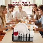 Utensil Caddy with Handle, Metal Paper Plate Holder for Kitchen Counter,Silverware Cutlery Caddy Organizer Flatware Storage for Plastic Spoon Fork Plates Napkins Cup Party Camping Black