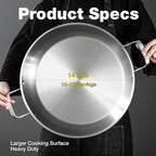 Tri-Ply Stainless Steel Paella Pan, 14.5 inch Large Skillet,12 Servings 18/10 Large Paella pan with Lid,Jumbo Cooker,Perfect for Outdoors, Camping, Parties