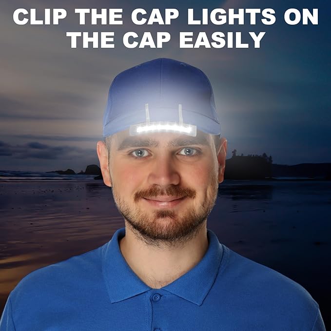 Mudder 2 Pcs Hat Light Clip 11 LED Hat Lights Clip on Headlamp Battery Powered Brim Lamp Gray Waterproof Ultra Bright Headgear Flashlight for Hunting Camping Fishing Hiking