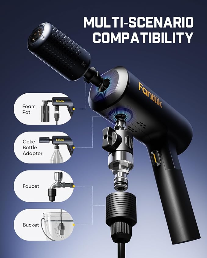 Fanttik NB10 Flip Portable Pressure Washer Gun, Foldable Cordless Pressure Washer Sprayer, Multi-Scenario Compatibility, 5-in-1 Nozzle, HD LED Display and Type-C Charging, for Patio, Camping, Bicycles