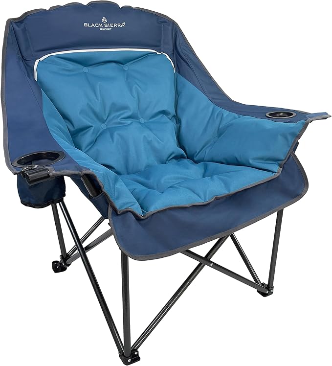 Black Sierra Oversized Camping Chair for Adults – 400 lb Heavy Duty Folding Chair with Cup Holders & Carry Bag
