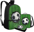 Rnyleeg Football Backpack for Boys 8-12 Green Kids Backpack with Lunch Bag Lightweight 3 Piece Book Bag Set for Elementary School Back to School Supplies Set