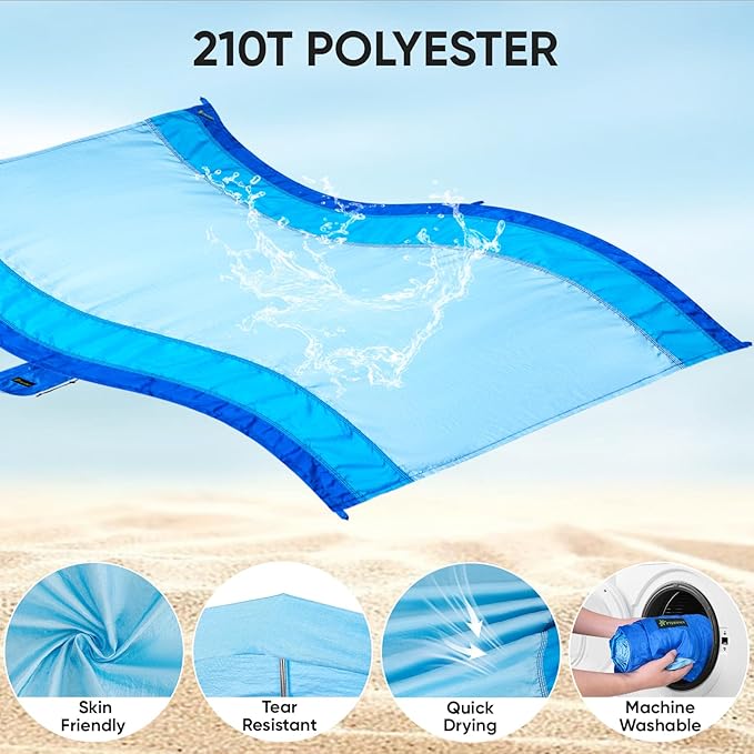 PTEROMY Beach Blanket Waterproof Sandproof, 84" X 84"Extra Large Beach Mat with Storage Bag, Quick Drying Lightweight, 6 Stakes, Accessories for Picnic, Travel (7x7 FT, Yellow)