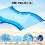 PTEROMY Beach Blanket Waterproof Sandproof, 108" X 120" Extra Large Beach Mat with Storage Bag, Quick Drying Lightweight, 6 Stakes, Accessories for Picnic, Travel (9x10 FT, Blue)