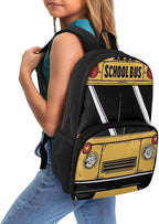 School Bus 17 Inch Kids Casual Backpacks with Insulated Cooler Lunch Compartment Lightweight Elementary Students Knapsack Primary Middle High School Bookbag