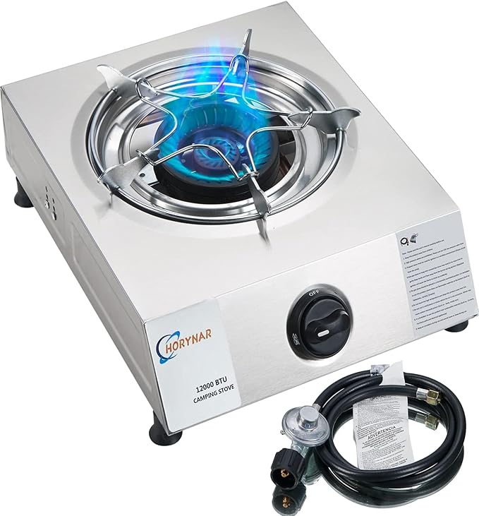 Propane Stove Single Burner Propane Stove 1 Burner 12,000 BTU Auto Ignition Gas Stove with CSA Hose for Outdoor Cooking,Emergency