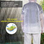 2pc Resuable Transparent EVA Rain Suits Unisex Emergency Rain Suit Clear Raincoat Waterproof Drawstring Hooded Rainwear Jacket Pants Set with Storage Bag for Hiking Drifting Camping Fishing (S, L)(L)