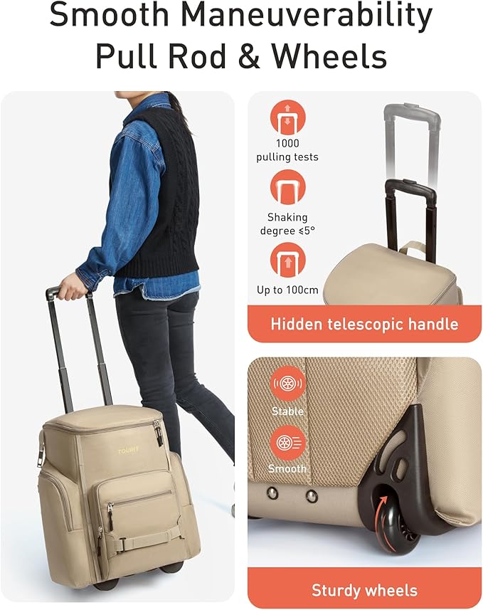 TOURIT Rolling Cooler Backpack: Leakproof Waterproof Insulated 36 Cans Beach Cooler with Wheels and Handle Outdoor Camping Picnic Travel