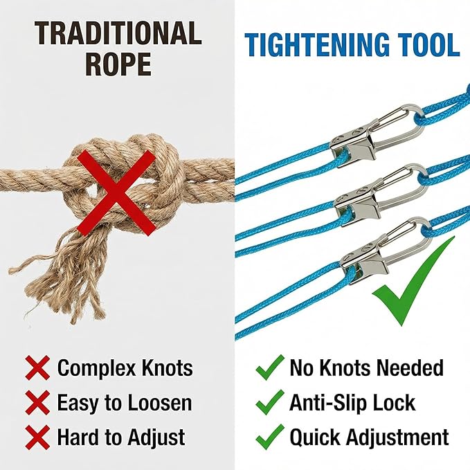 6 Pack Rope with Roller Tensioner for Easy and Secure Tying,2026 New Heavy Duty Retractable Buckle Rope with Accessory Cord for Camping Boating Home Storage Outdoor Use
