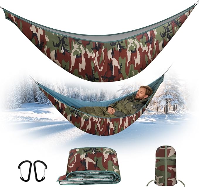 Single & Double Hammock Underquilt, Insulated Camping Quilt for Warm Sleeping, Easy to Setup and Packable for Camping, Hiking, Travel, Beach, Backyard, Patio (Camouflage)