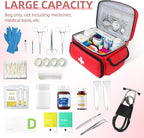 First Aid Bag Empty First Aid Kit Storage Box 12" x 9" x 7" Medical Bag Portable Pill Bottle Organizer Case for Car, Travel, Office, Outdoor, Camping, Hiking, School (Red)
