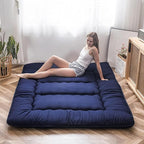 MAXYOYO Japanese Floor Mattress Futon Mattress, Thicken Tatami Mat Sleeping Pad Foldable Roll Up Mattress Boys Girls Dormitory Mattress Pad Kids Floor Lounger Pillow Bed, Navy, Queen
