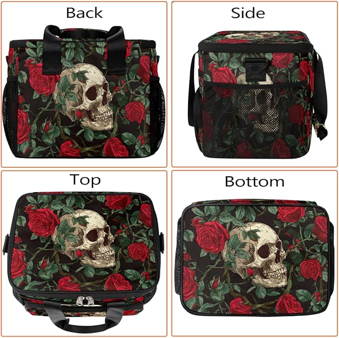 Gothic Skull Rose Flower Soft Cooler Bag Insulated Lunch Box for Men & Women, Large Leakproof Lunch Bag Portable Beach Cooler for Work, Picnic, Road Trips,Fishing, Travel, Camping,A-8
