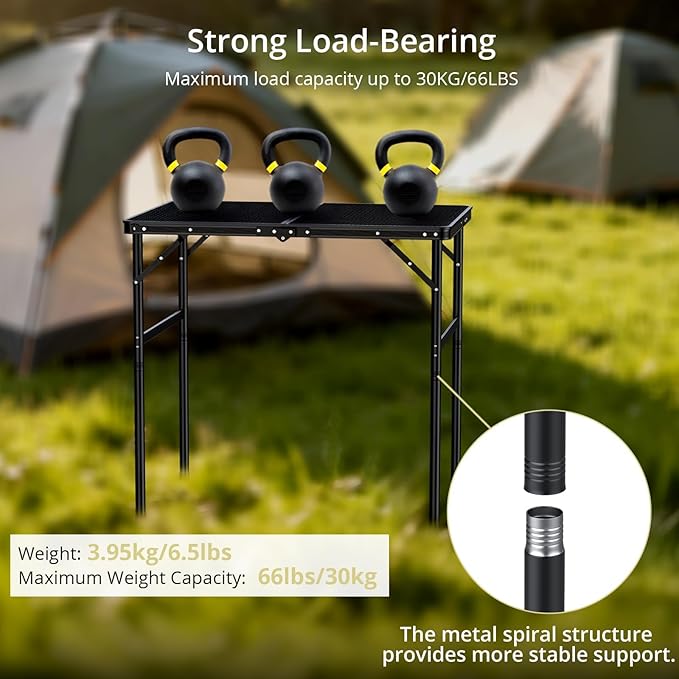 Anbte Portable Grill Table Max 29.5", 2 Adjustable Heights Folding Camping Table with Heat-Resistant Mesh Tabletop &Portable Handle, Waterproof, for Cooking BBQ Outdoor Patio, 31" X 22", Black