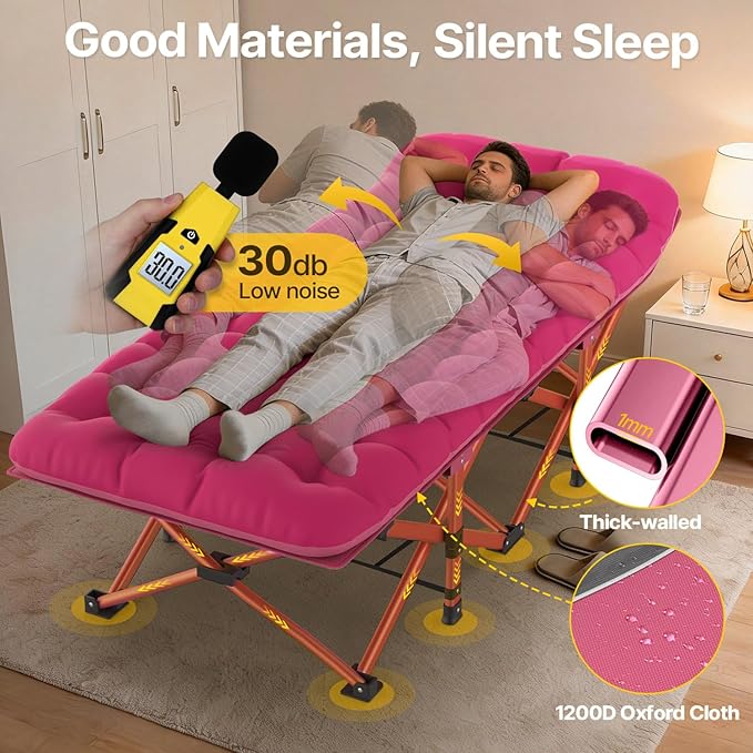 Slendor XXL Folding Camping Cot for Adults with Mattress Pillow Carry Bag, 32 inch Extra Wide Portable Sleeping Cot, 900LBS Support Outdoor Cot Bed for Office Nap Beach Travel RV