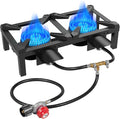 BESTFIRE Double Burner Propane Camping Stove with Independent Control Valves & 5PSI Hose - Heavy Duty Portable Outdoor Cooker for BBQ, Tailgating, and Camping