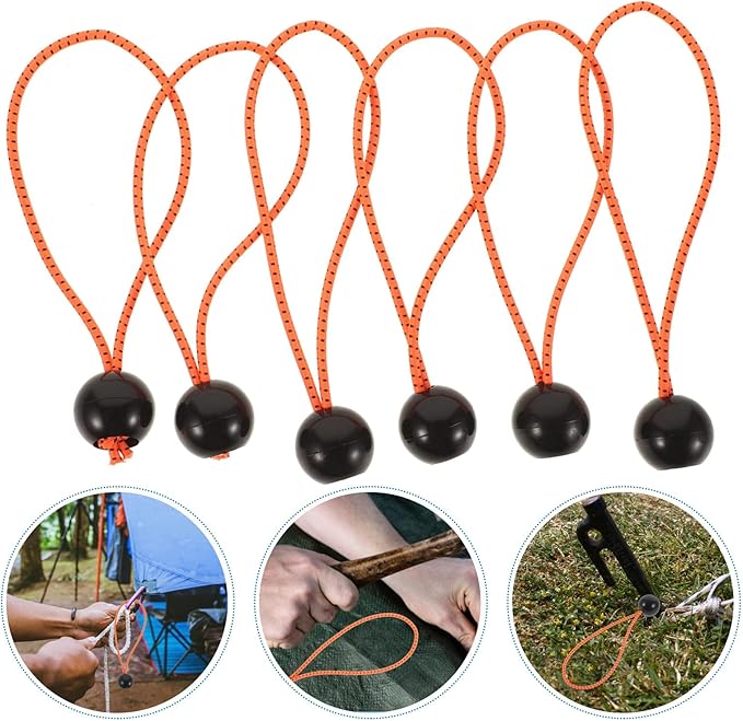 VILLCASE 10pcs Outdoor Tent Bungee Cords with Plastic Buckles, 6-inch Elastic Shock Cords for Camping Gear, Windproof Tie-Down Straps for Hiking and Backpacking