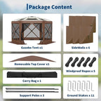 11.5x11.5FT 6-Sided Pop Up Gazebo Tent，One-Push Setup Canopy Tent with Mesh Panels & Removable Wind Cloths, Outdoor shelter for Camping, Backyard Parties, Outdoor Events - Beige & Khaki