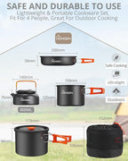 HOMGEN Portable Camping Cookware Set-Lightweight Aluminum Camp Pots and Pans Kit-Comes with Non-Stick Pots/A Frying Pan etc-Complete Camping Mess Kit for Camping/Hiking/Fishing & Other Outdoor Trip