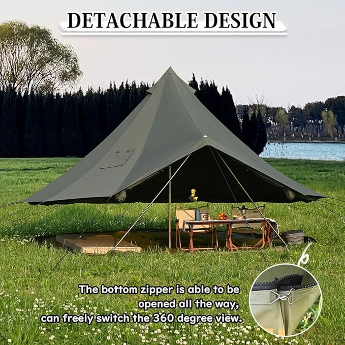 MC TOMOUNT Canvas Tent Bell Tent Yurt with Stove Jack Zipped Removable Floor for Glamping Truck Car Camping