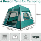 Hewolf Instant Tent for 4-6 Person Camping, Waterproof Easy Pop Up Tent Sets Up in 60 Seconds for Family Outdoor Hiking & Backpacking with Carry Bag