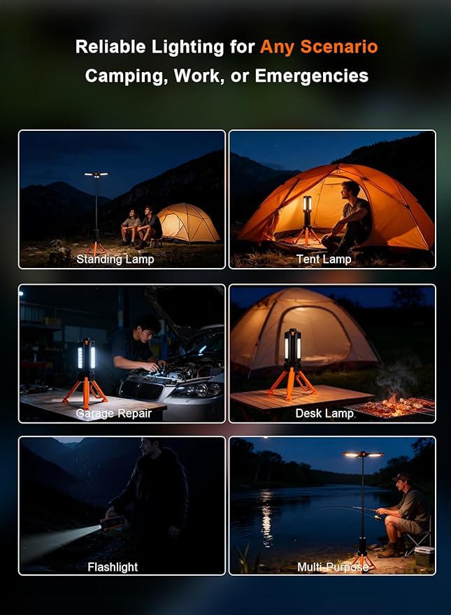Rechargeable Telescopic Camping Light, 15000mAh Collapsible Lantern with 270° Rotation & Dimming, Portable Flashlight, Waterproof Tent Light for Outdoor Camping, Hiking, Barbecue, Fishing & Emergency