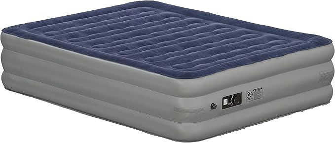 EMMA + OLIVER Inflatable Air Mattress - Queen Mattress, Flocked Top, Puncture Resistant, 18'' Thick, 650LB Capacity, Ideal for Camping, Guest Room, RV Travel, Plug-in Pump & Carrying Case Included