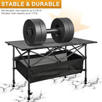 Folding Camping Table, Outdoor Roll-up Table Height Adjustable & Portable Metal Camp Grill Table for Picnic, BBQ, Party, Backyard, Beach, Mesh Storage and Carry Bag (Ash Black, 37.4'' Large)