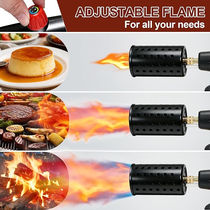 Propane Torch Gun，Flame Thrower,Cooking Blow Torch Gun with a Safety Lock,Charcoal Lighter,Adjustable Kitchen Torch Gun for Campfire，Grill, Sous Vide, BBQ (Tank Not Included)