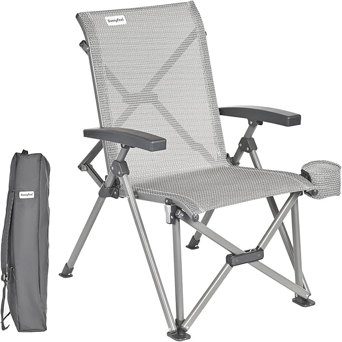 SUNNYFEEL Folding Camping Chair Heavy Duty Ergonomic Chairs Support 500lbs with Adjustable Breathable High Back Support and Cup Holder, Aluminum Frame for Fishing, Camp, Beach, Lawn, RV, Patio