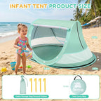 Baby Beach Tent, Pop Up Beach Tent Sun Shade for Beach, UPF 50+ UV Protection Sun Shelters for Infants with Carry Bag for Outdoor Travel, Camping(Green)