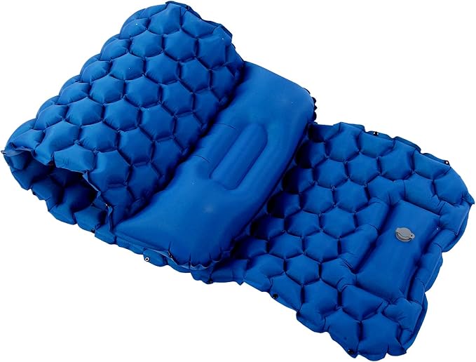 Camping Sleeping Pad Mat Foot Press Inflatable Cushion Mattress, Durably 40D Nylon TPU Laminate, Lightweight 700g, Compact Folding Size for Tent Hiking Travel (Blue)