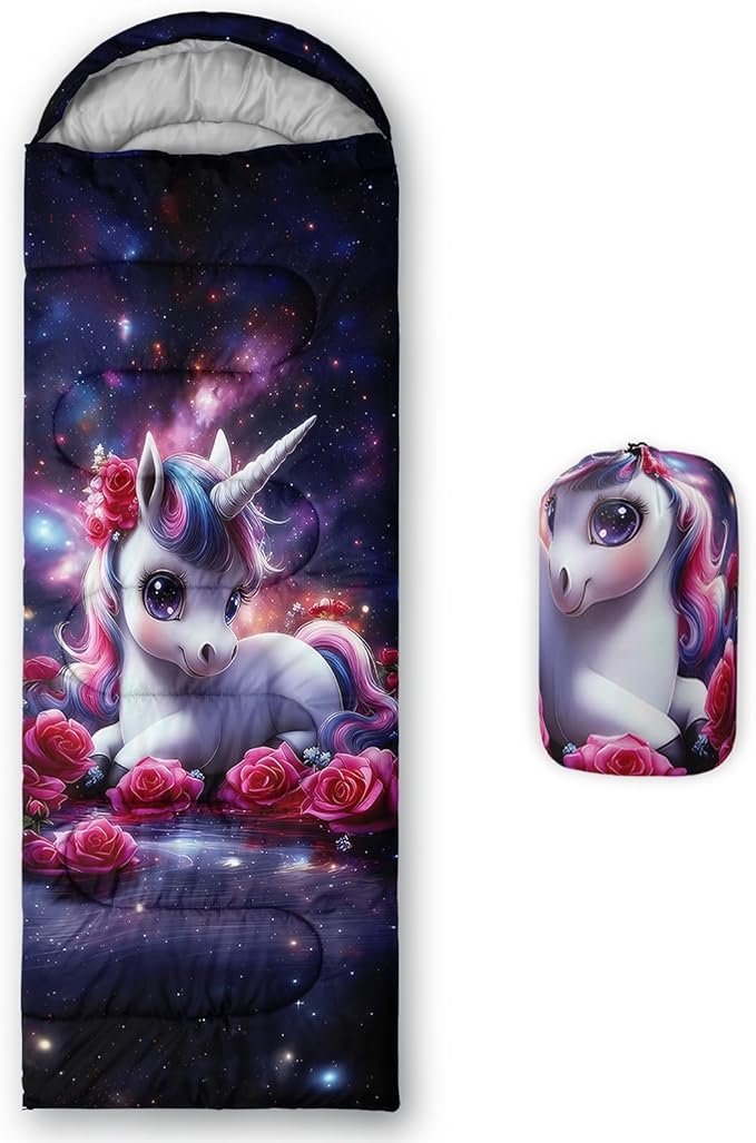 AILONEN Kawaii Panda Sleeping Bags,Lightweight & Waterproof,3 Season Warm & Cool Weather,Dreamy Purple Flower Animal Themed Sleeping Bags for Boys,Girls,Kids,Adults Travelling,Outdoors