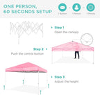 Best Choice Products 10x10ft Pop Up Canopy Tent, Outdoor Shade, 1 Person 1 Minute Set Up, Carry Case, 4 Weight Bags - Pink/White