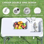Garvee Fish Cleaning Table with Dual Sink, Portable Folding Camping Table with Foldable Faucet, Sprayer, Grid Rack & Foldable Storage Box, Outdoor Sink Station for Picnic Beach Patio