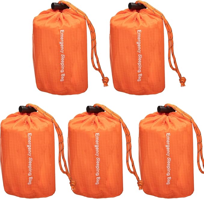 NovaMedic Emergency Sleeping Bag 5 Pack – 84"x36" Thermal Mylar Survival Bivy Sack – Waterproof, Lightweight & Compact Emergency Blanket for Camping, Hiking, Outdoor Survival & Travel