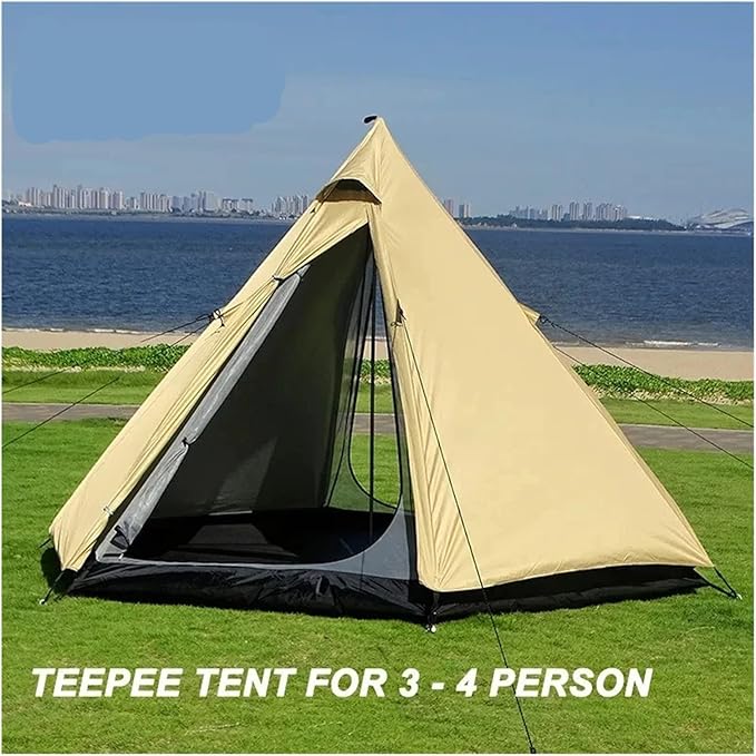 Compatible for Ultralight Pyramid 4 Person Camping Tent - Double Layer Outdoor Hiking Teepee, Large Space Family Tourist Backpacking Tipi