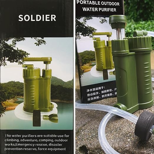 Portable Outdoor Water Purifier – Camping Pump Filter, Drinking Device | Direct Filtration System with High Efficiency for Hiking Backpacking Survival Travel and Quick Clean Hydration